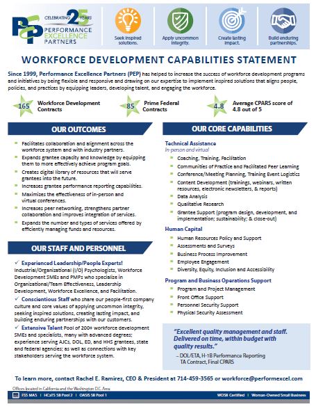 Thumbnail of PEP's Workforce Development Capability Statement